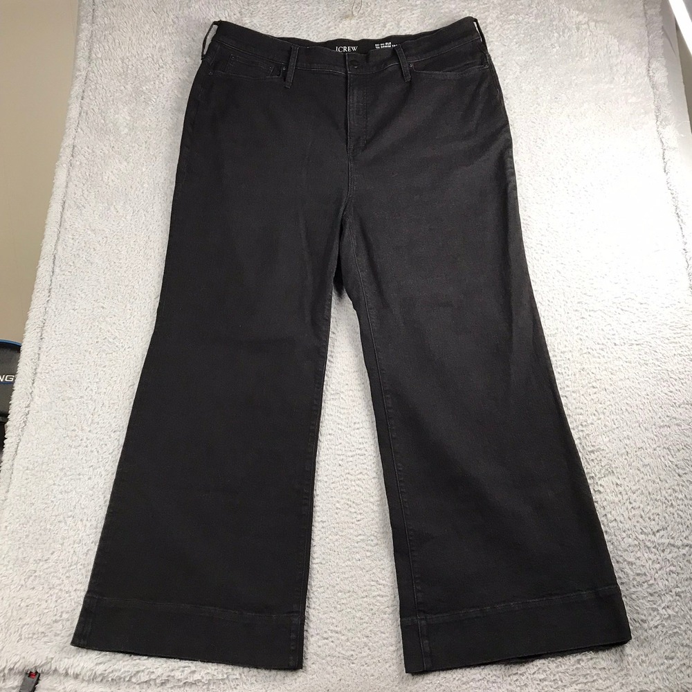 J Crew '96 Denim Trouser Women 36 Black Wide Leg High Rise Stretch Jeans